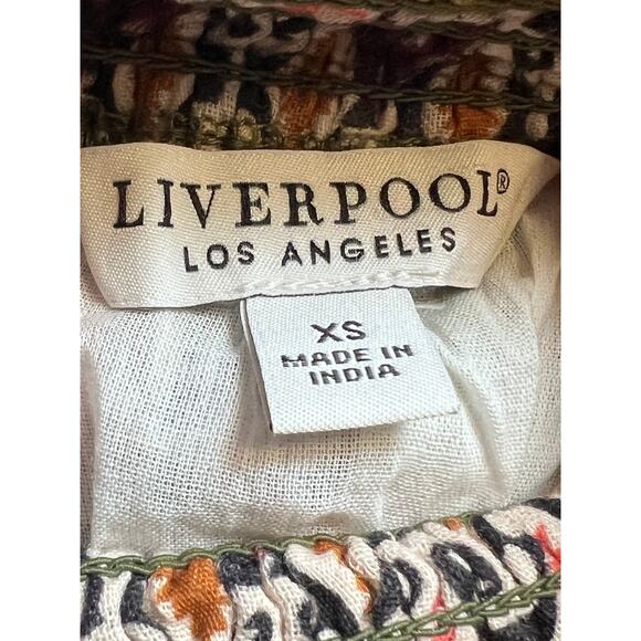 LIVERPOOL WOMENS SIZE XSMALL TIERED WOVEN MAXI SKIRT GEO PRINT PINK GREEN NEW - Picture 4 of 12